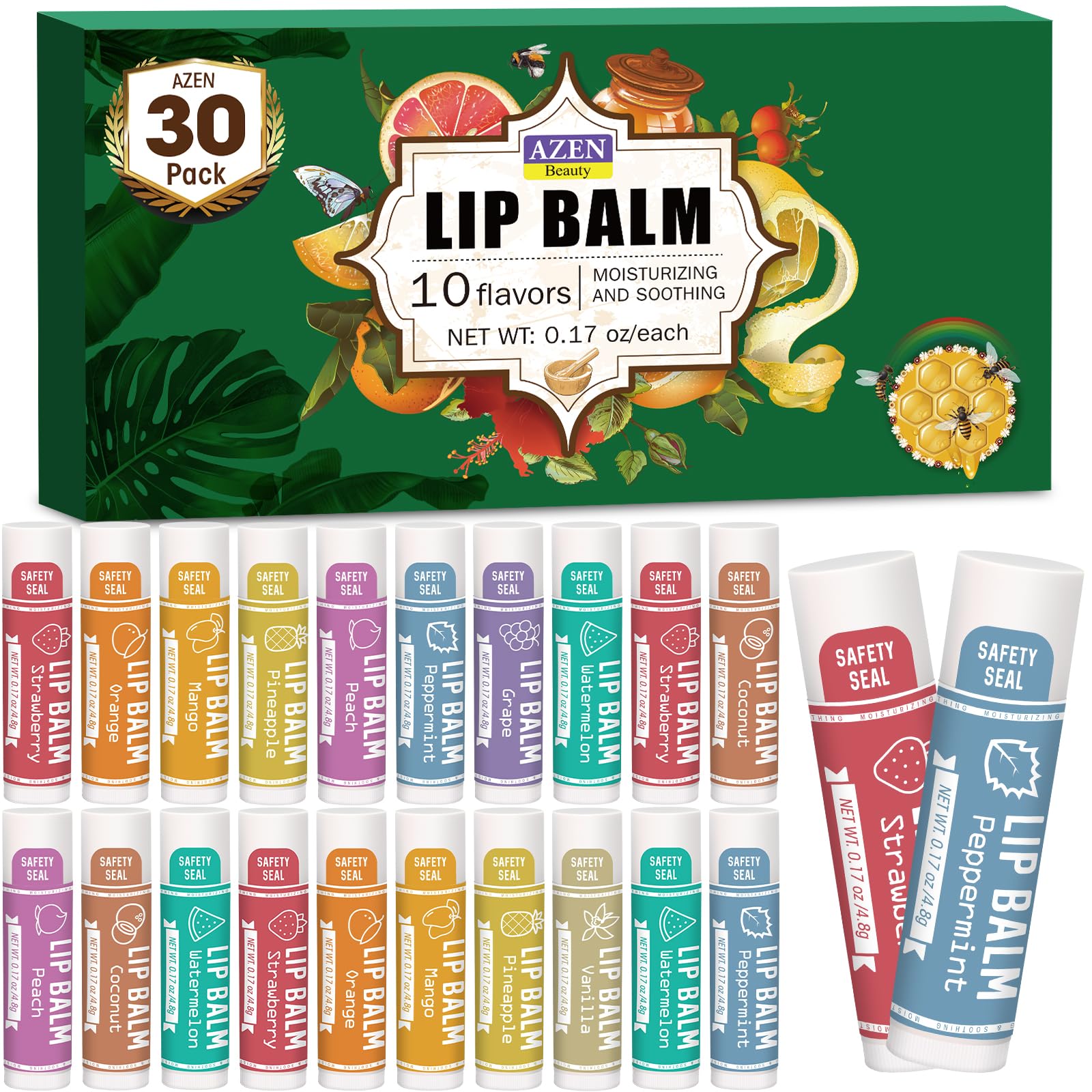 Amazon.com : AZEN 30 Pack Lip Balm, Natural Lip Balm Bulk, Lip